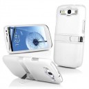 Samsung Galaxy S3 SIII i9300 Carcasa dura de goma W/ Chrome Kickstand Blanca